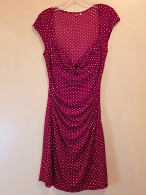 Ruby Rox Red Polka Dot Keyhole at Bust, Ruched Waist Dress L